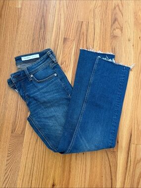 Pilcro Straight-Leg Jeans in Medium Blue with Raw Hem